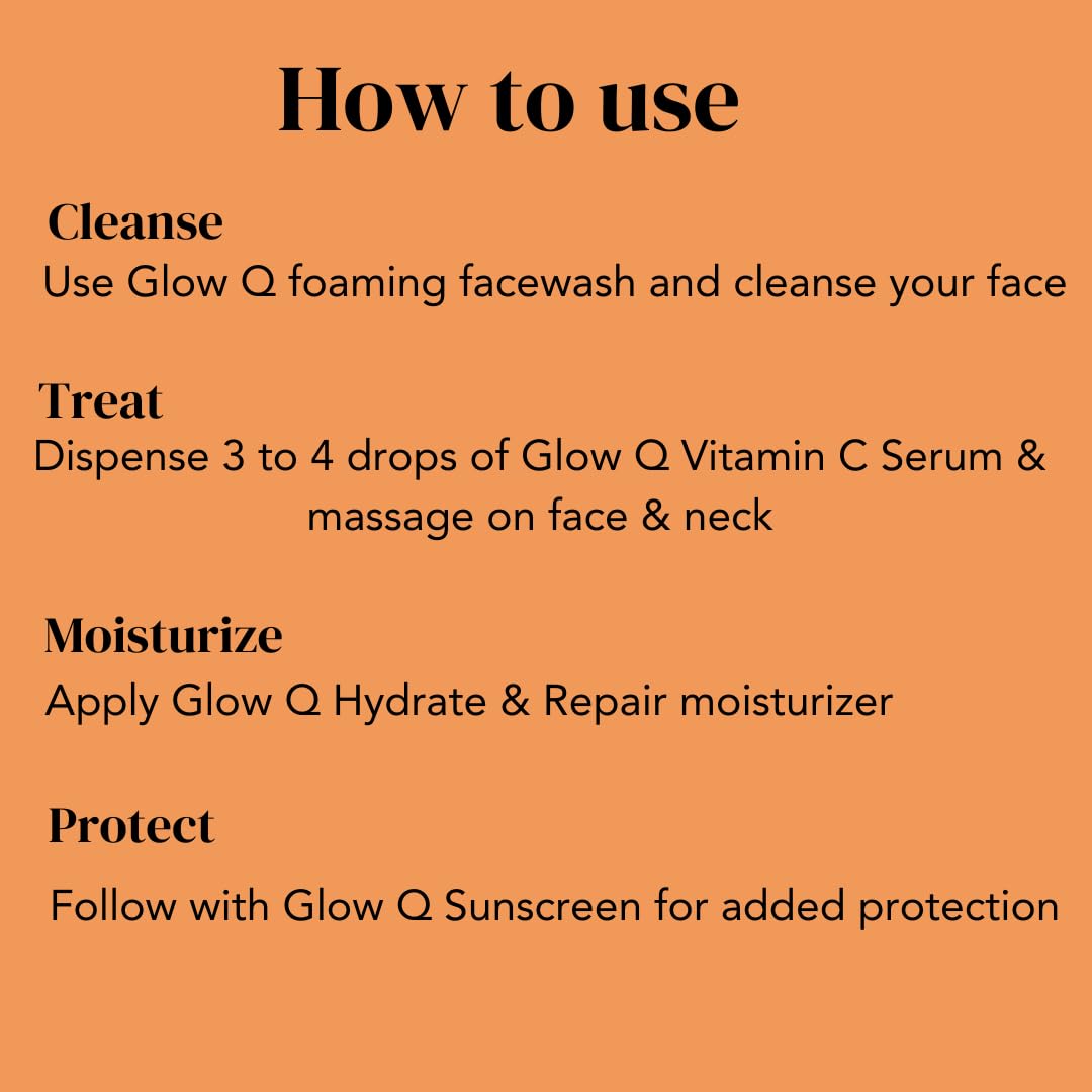 GLOW Q Vitamin C Face Serum- 20% Vitamin C Serum for Face with Niacinamide & Hyaluronic to Help Even Out Skin Tone & Brighten Complexion- Vitamin C Face Serum for Glowing Skin- For All Skin- 30m